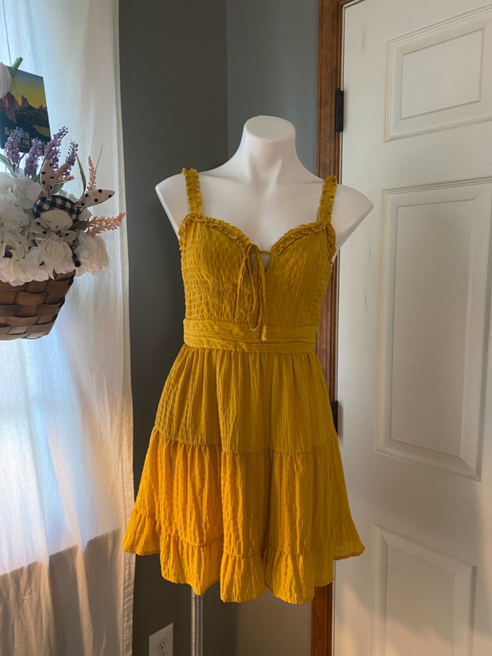 Forever 21 Mustard Yellow Tiered Sundress with Ruffle Straps
